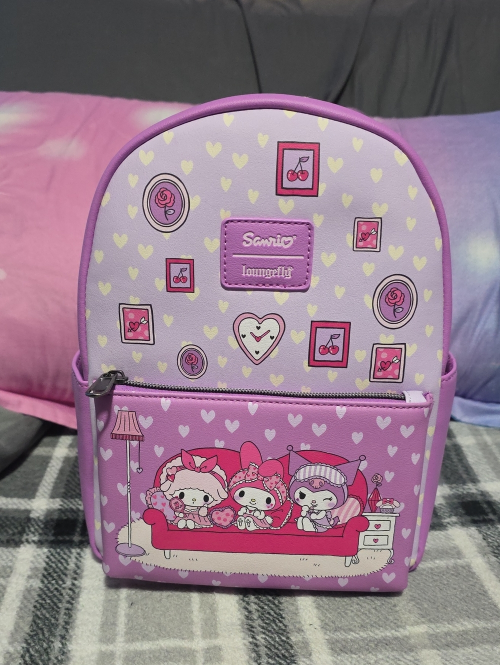 Loungefly Purple and Pink Sanrio My Melody Trio Mini Backpack